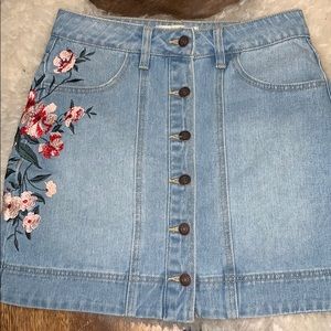 PacSun flower embroidered jean skirt
